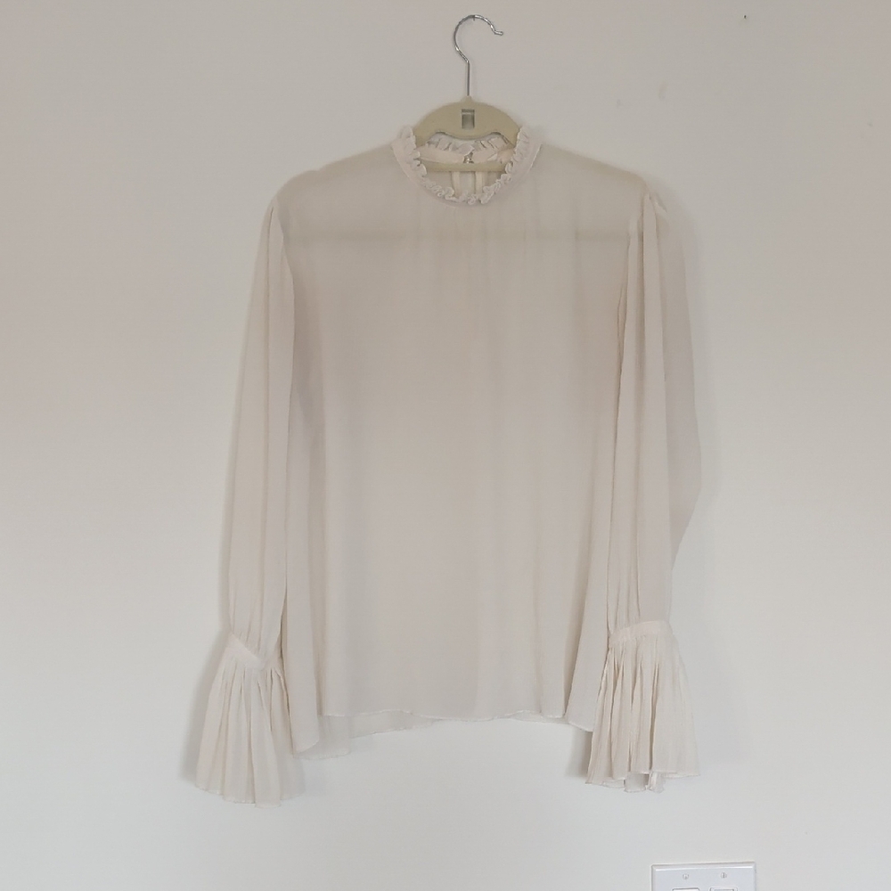 Sheer Elegant Cream Ruffled Women's Top